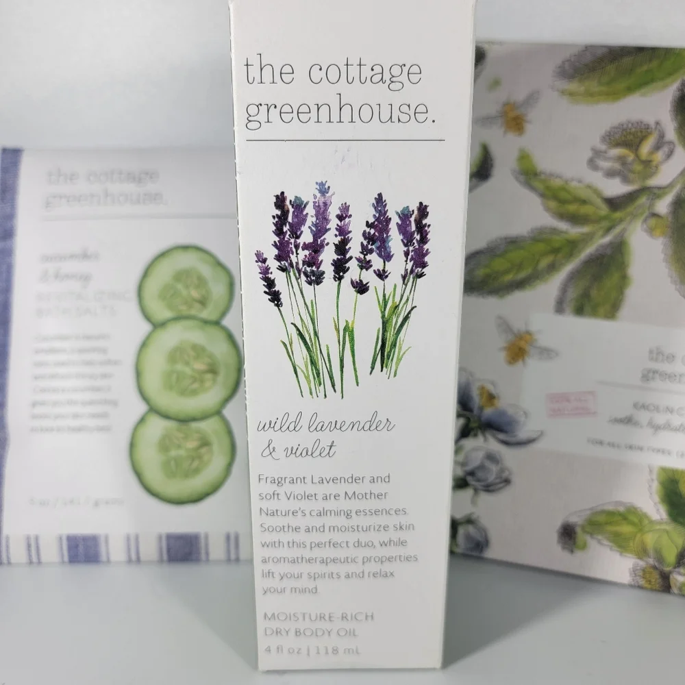 New Margot Elena 3 Pc The Cottage Greenhouse Kaolin Sea Clay Mask Dry Body Oil